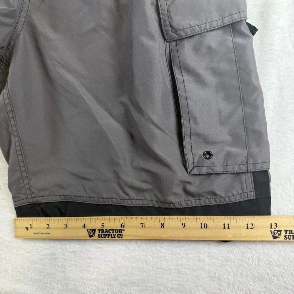 Third Coast Mens Cargo Board Shorts Gray Black Elastic Waist Swim Trunks Size L